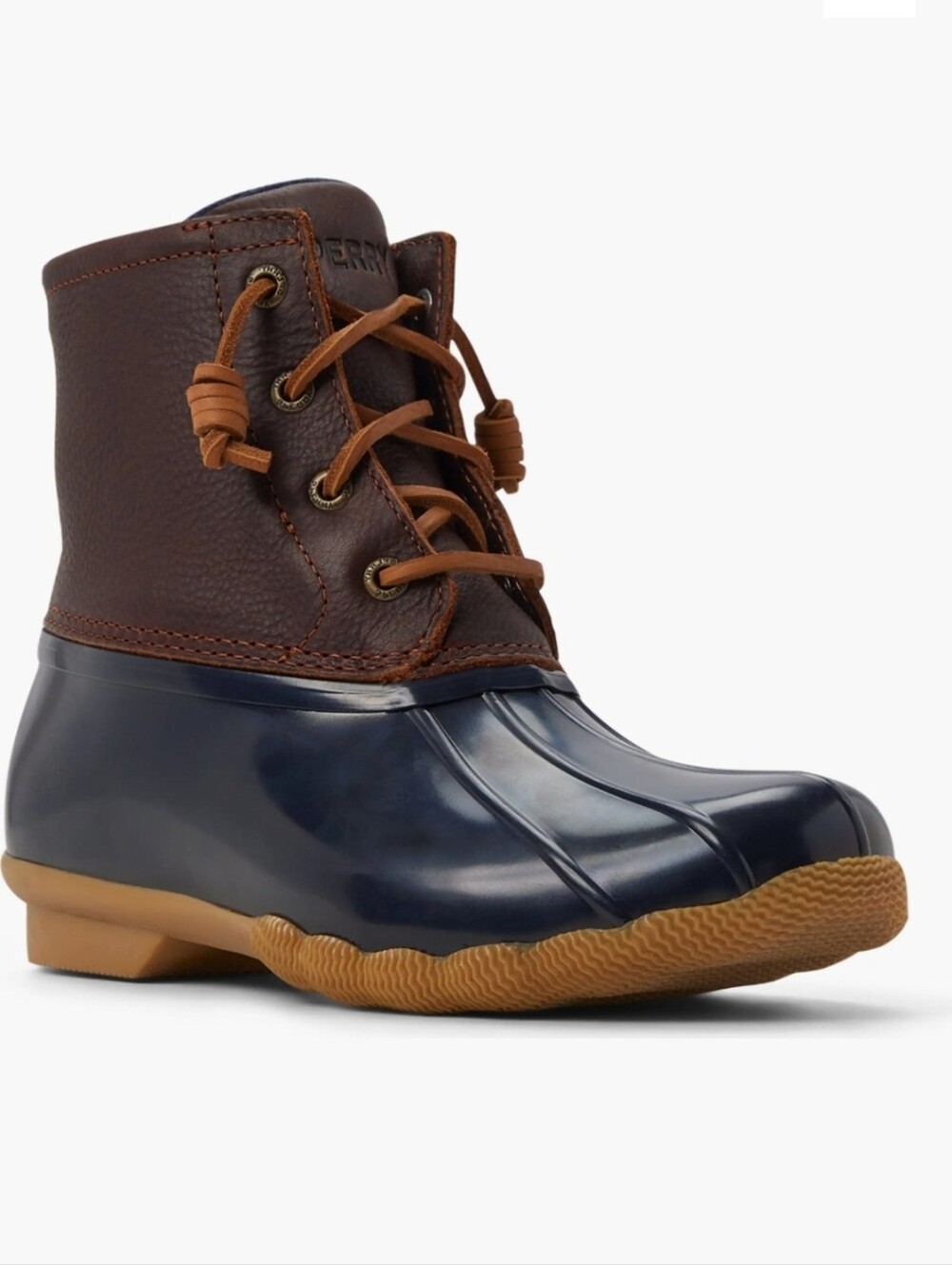 New Without Tags! Sperry Navy and Brown Saltwater Waterproof Duck Boot Size 6
